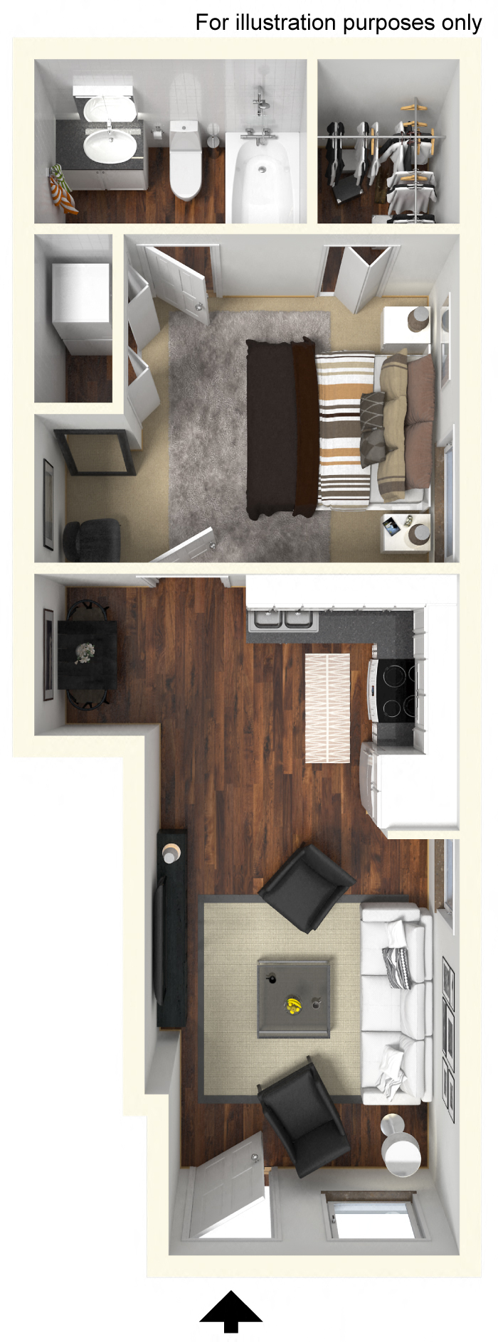 Floor plan for studio, 1 bath, 546 sqft